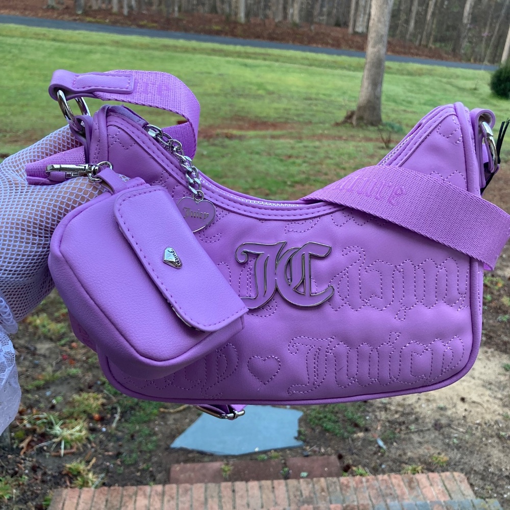 Juicy Couture Quilted Violet Tulle Handbag Crossbody Includes Change Purse - Picture 12 of 16